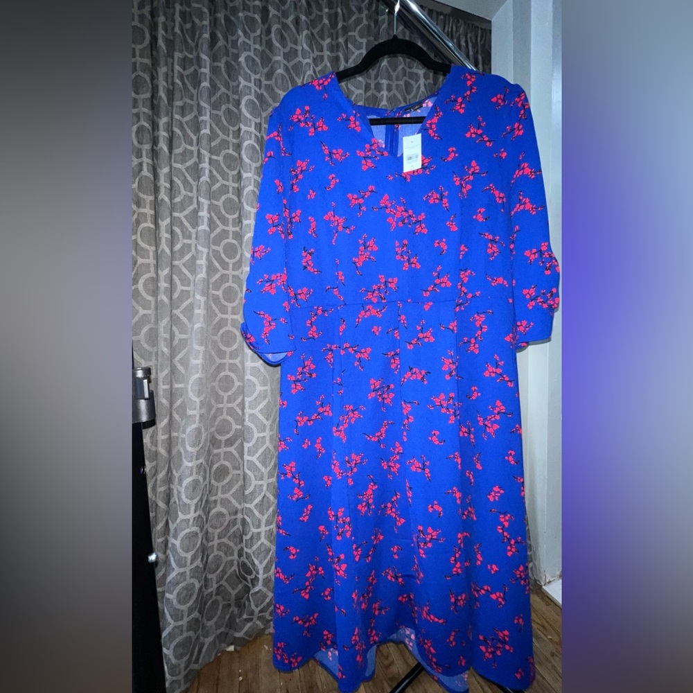 Ann Taylor Royal Blue Floral Long Sleeve Dress